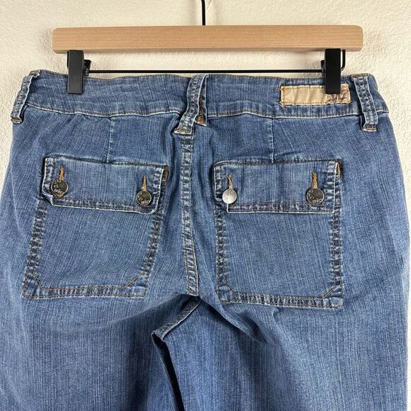 Worn Jeans Women's 14 Wide Leg Denim Cropped Capris Double Button Flap Pockets - Picture 4 of 15